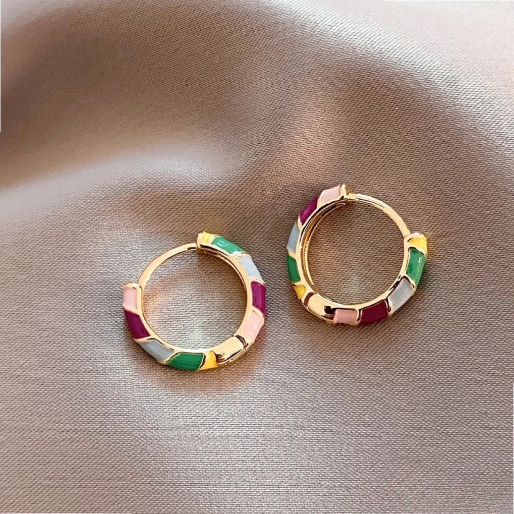 Elegant Gold Earrings with Colorful Enamel